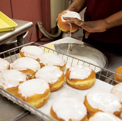 Glazing donuts