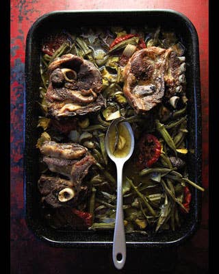 Saneeyeh Bil Fern (Roasted Lamb Shoulder and Vegetables)