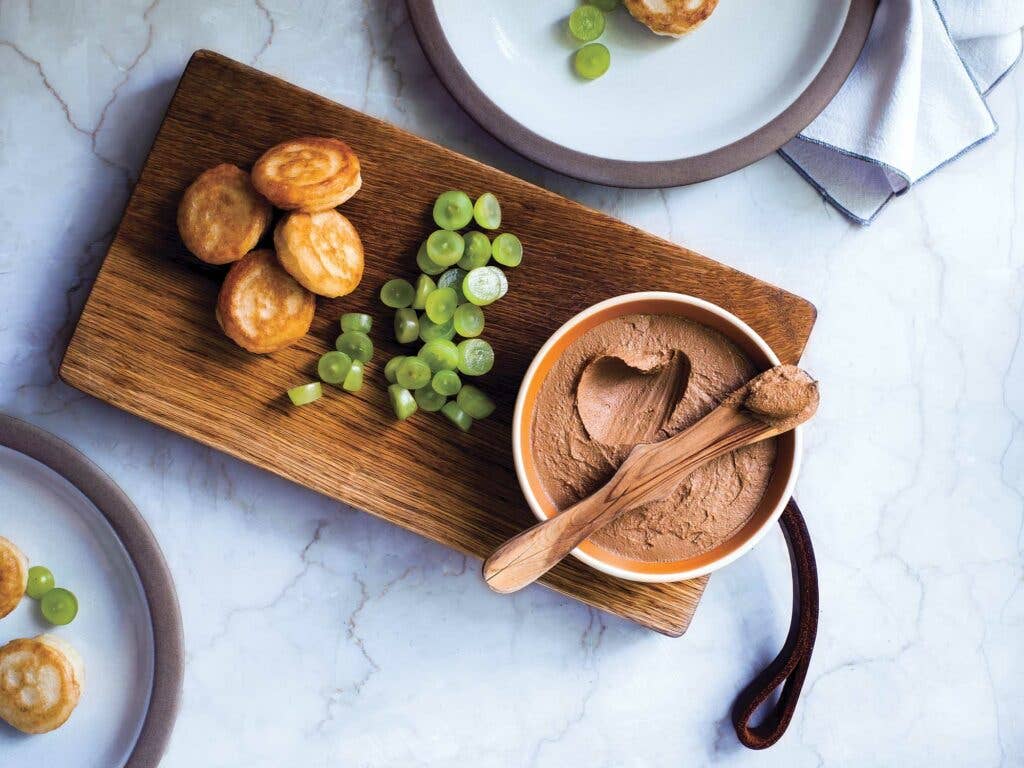 Chicken Liver Pâté with Blini and Pickled Grapes