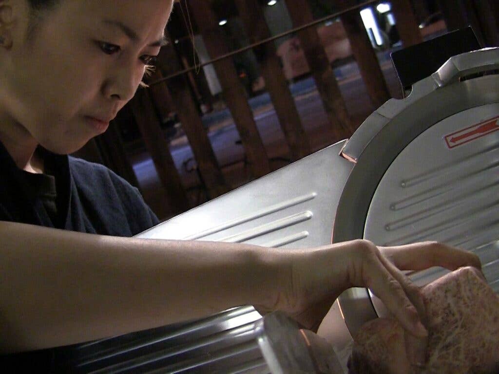 The beef for shabu-shabu is thinly sliced, and cooks in the hot pot.