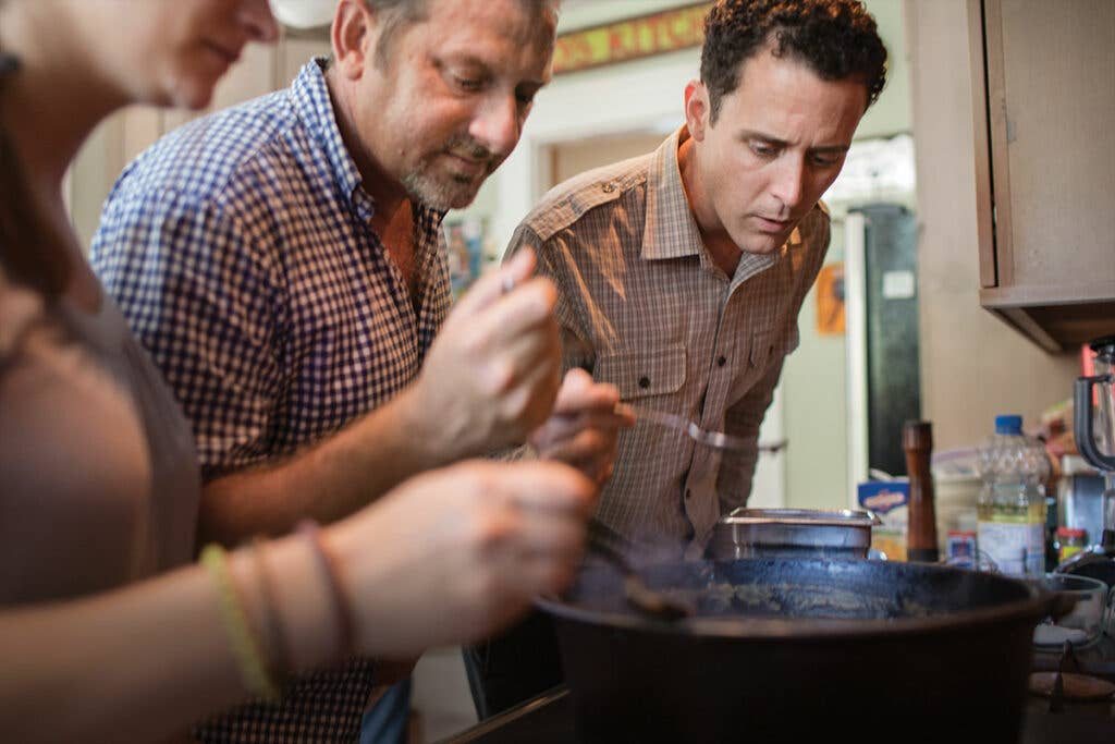 Chefs making a pot of roux