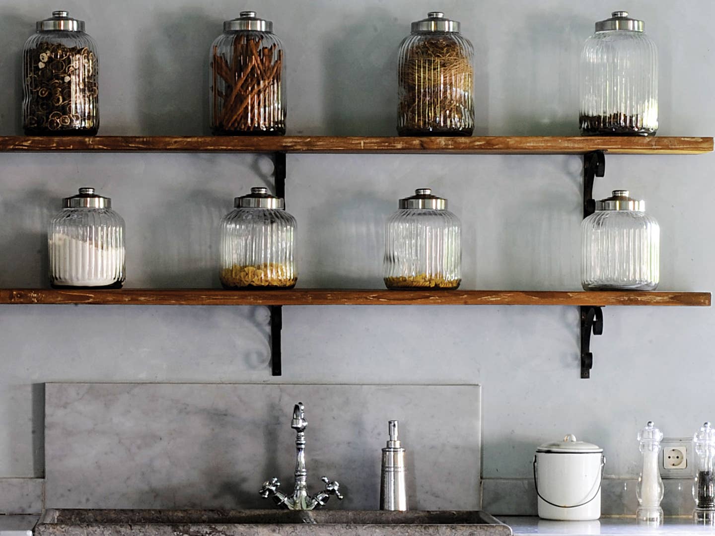 Wooden shelves