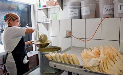 A cook at Tamales Lilianas.