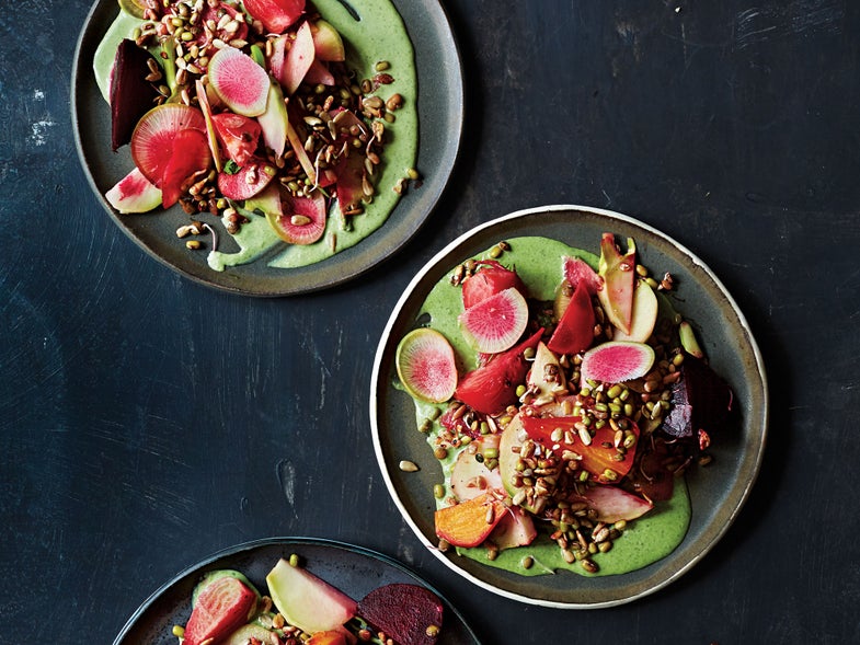 Sprouts, Kohlrabi, and Beet Salad with Herbed Crème Fraîche Dressing