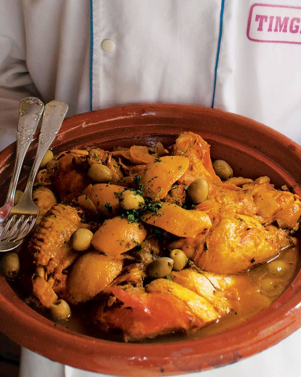 Chicken Tagine with Apricots, Figs, and Olives (Tagine Djaj Bzitoun)