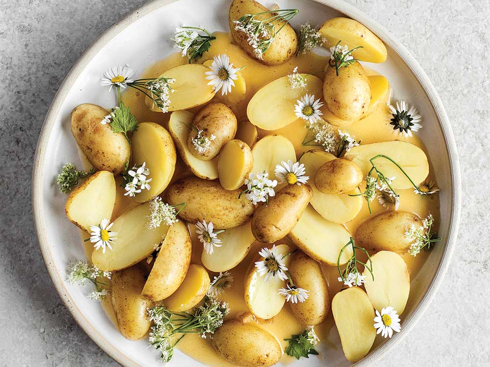Chamomile-Pickled New Potatoes with Beurre Blanc