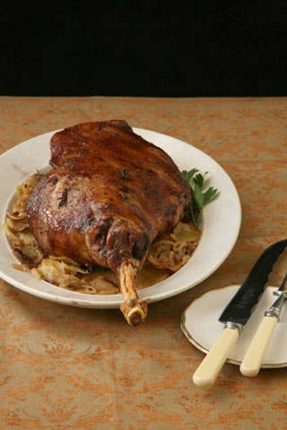 Roasted Leg of Lamb with Potato-Fennel Gratin