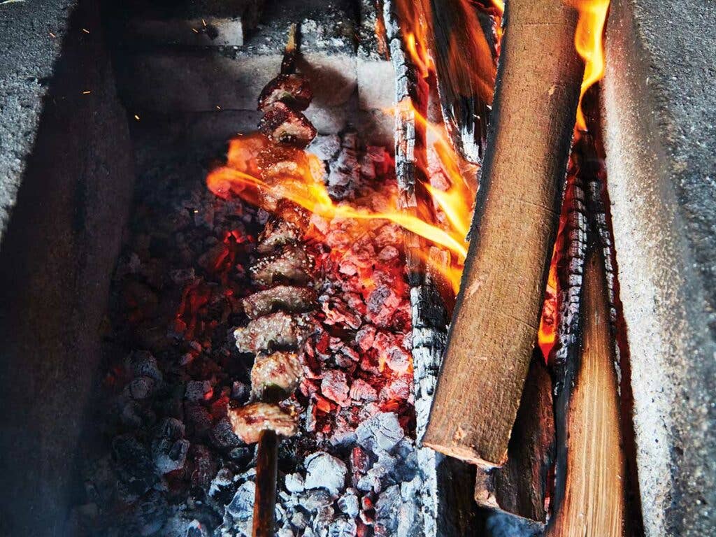 Skewered beef cubes