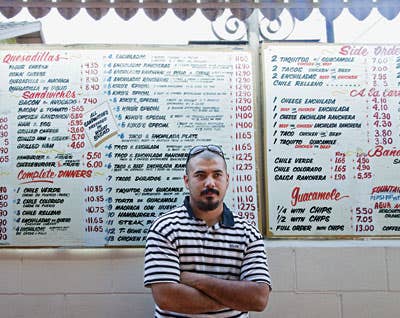 A patron at El Tepeyac Cafe