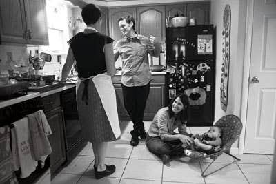 people in a kitchen