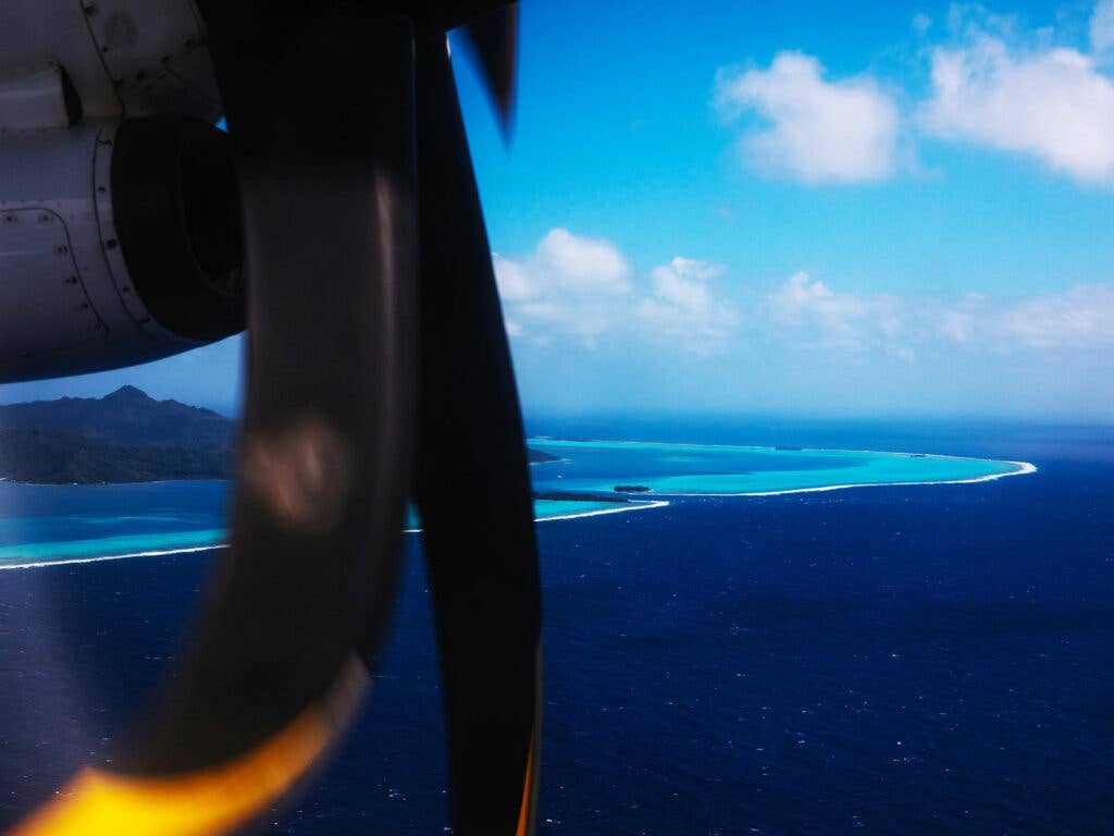 aerial view of tahiti from plane window