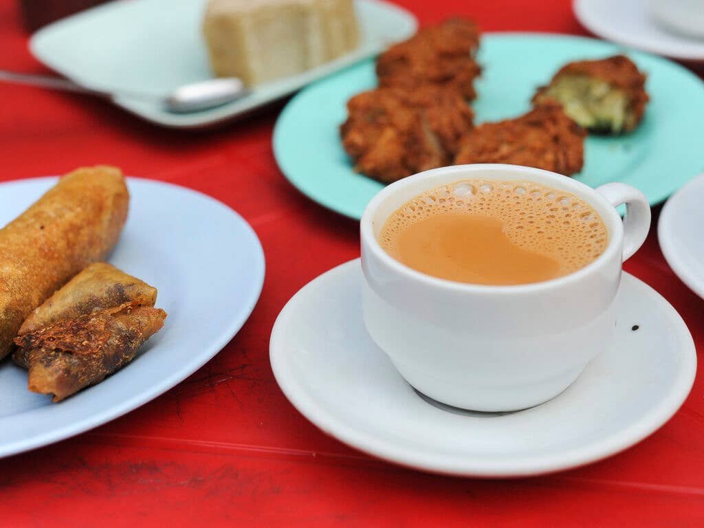 Burmese street food Tea and fried snacks