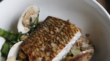 Black Bass with Chickpeas, Clams, and Chorizo