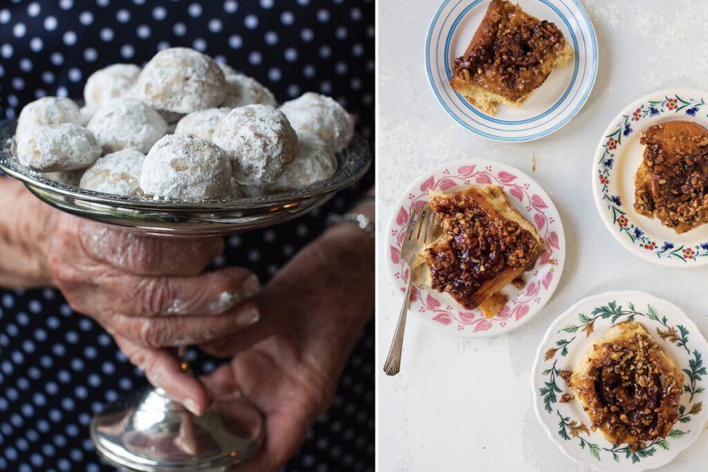 Pecan wedding cookies and sticky buns