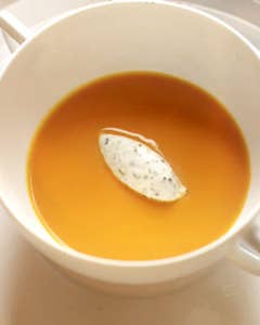 Chilled Carrot Soup with Fines Herbes Mousse