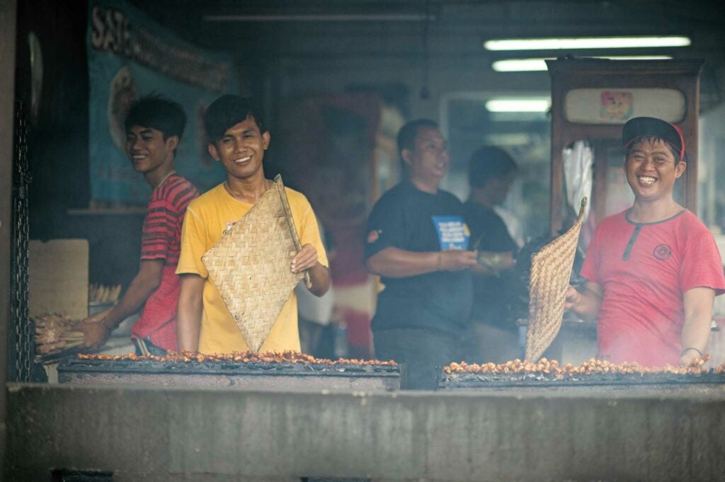 Chicken satay skewers with spicy peanut sauce (sate ayam)