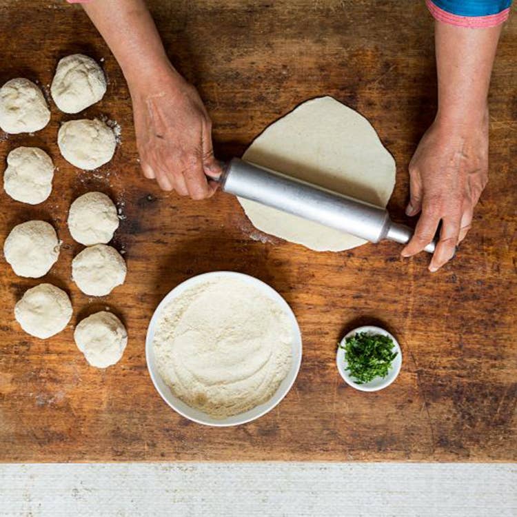 rolling dough for naan