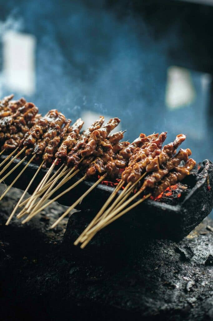 Chicken satay skewers with spicy peanut sauce (sate ayam)