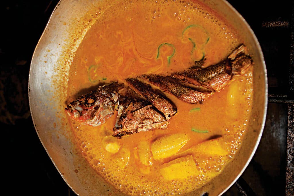 fish, green banana, and root vegetable stew