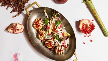 Grilled Scallops with Pomegranate Brown Butter and Toasted Hazelnuts