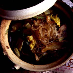 Braised Bean Threads with Mushrooms and Cabbage