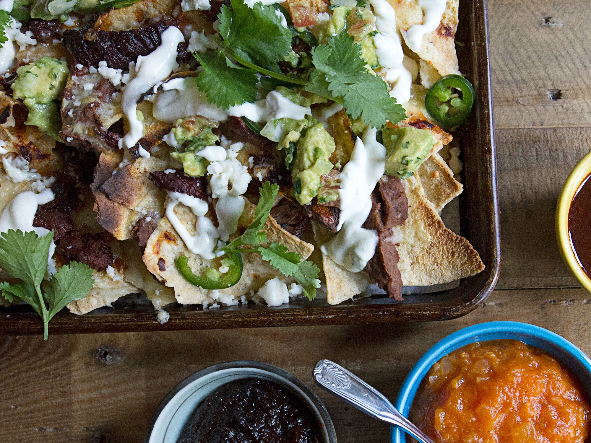 Black Bean Nachos with Red Chile Beef Saveur
