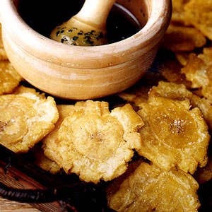 Twice-Fried Green Plantains with Garlic Dipping Sauce