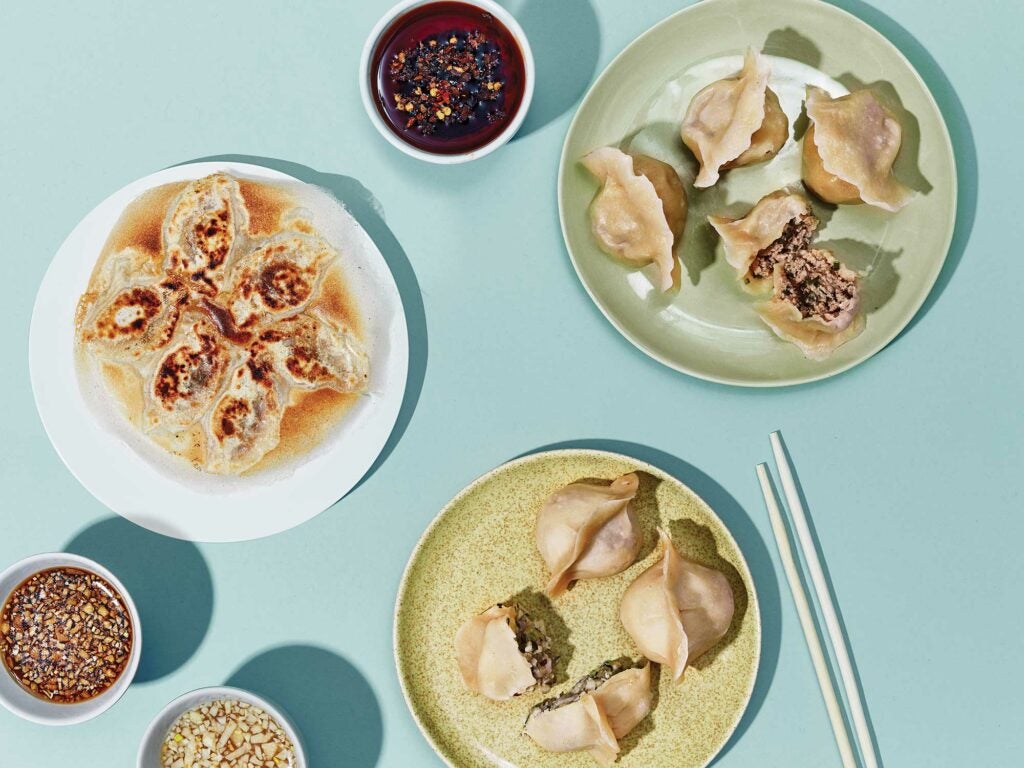 chinese dumplings with sauces