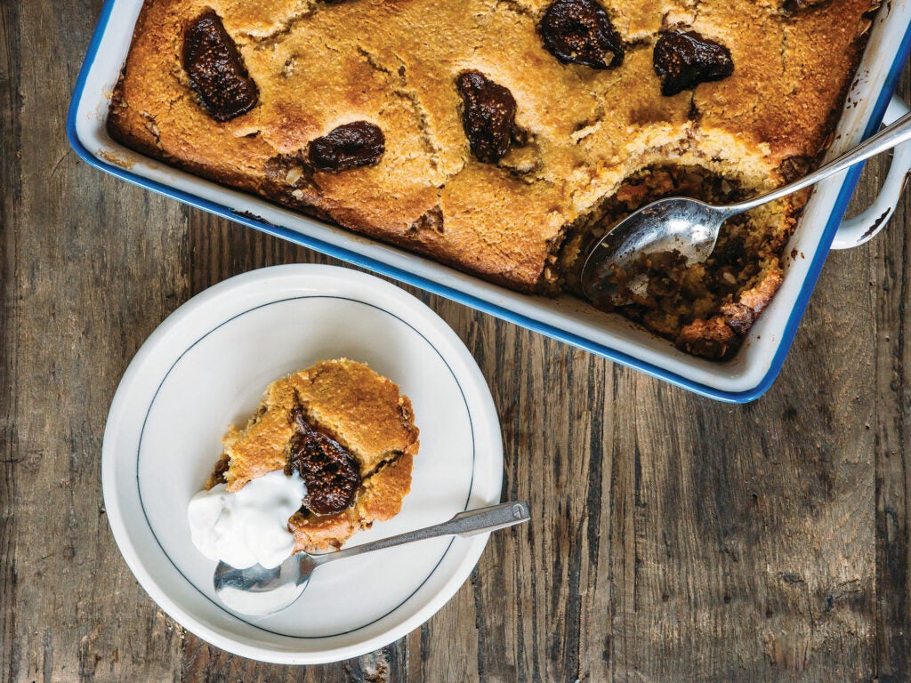 Cornbread Coffee Cake with Fresh Figs and Walnut Streusel