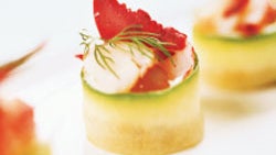 Cucumber-Wrapped Croutons with Cauliflower Mousseline and Lobster