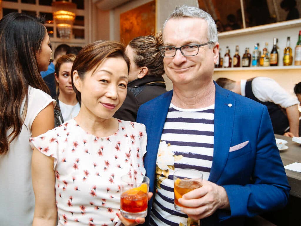 Publicist Hanna Lee and writer Michael Anstendig are a stunning couple at the Fusco opening party.