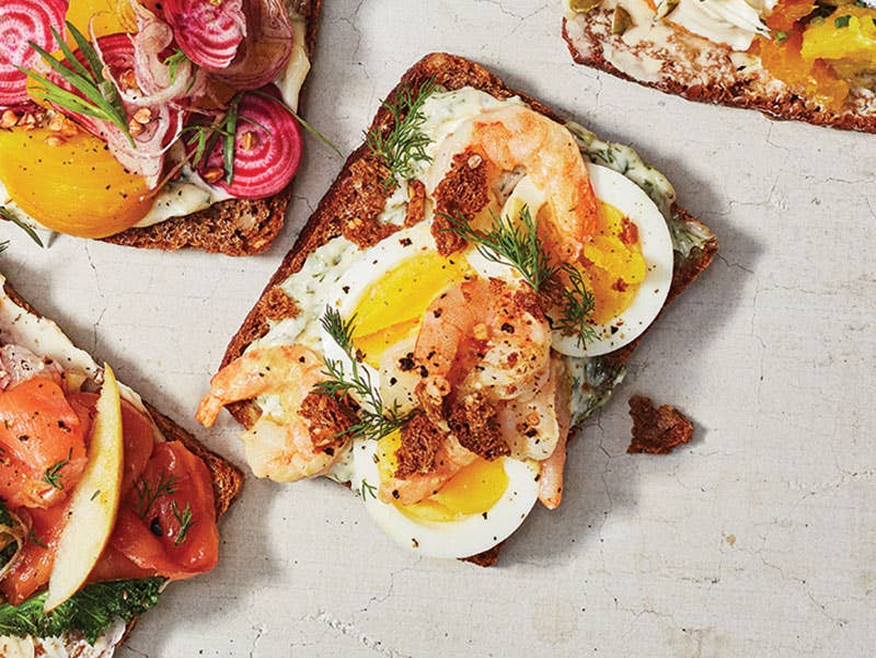 Smørrebrød of Eggs, Shrimp, and Dill