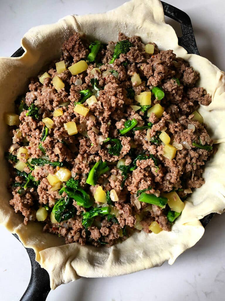 ground beef pot pie cooking process