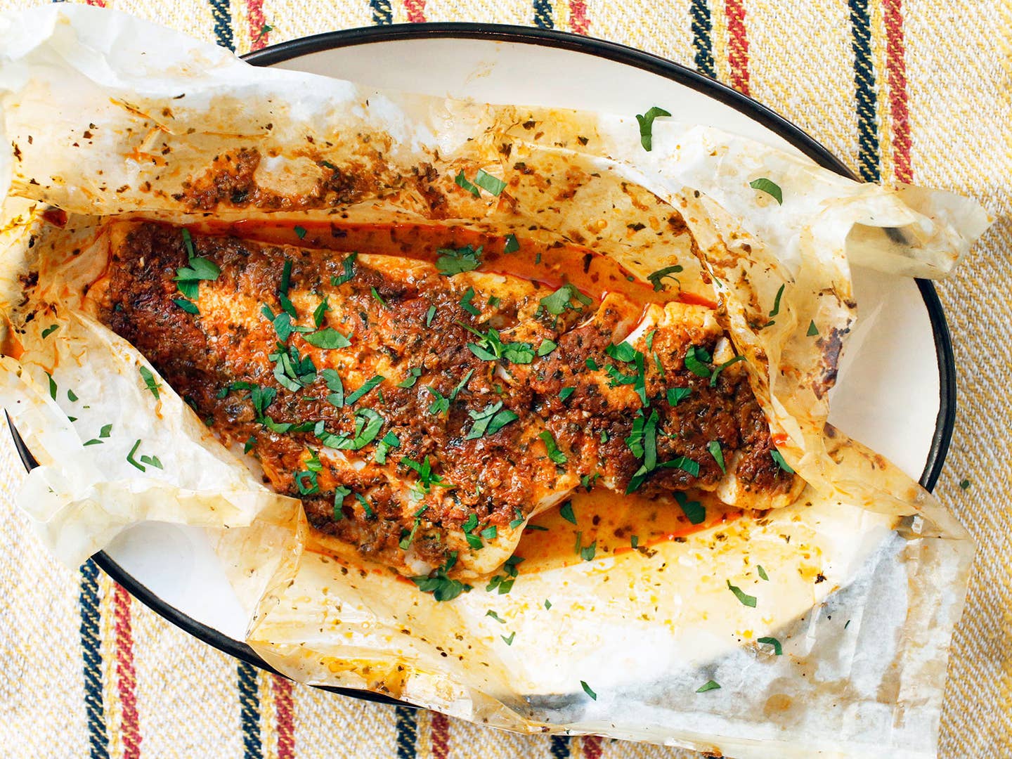 Parchment-Baked Fish with North African Chermoula Sauce