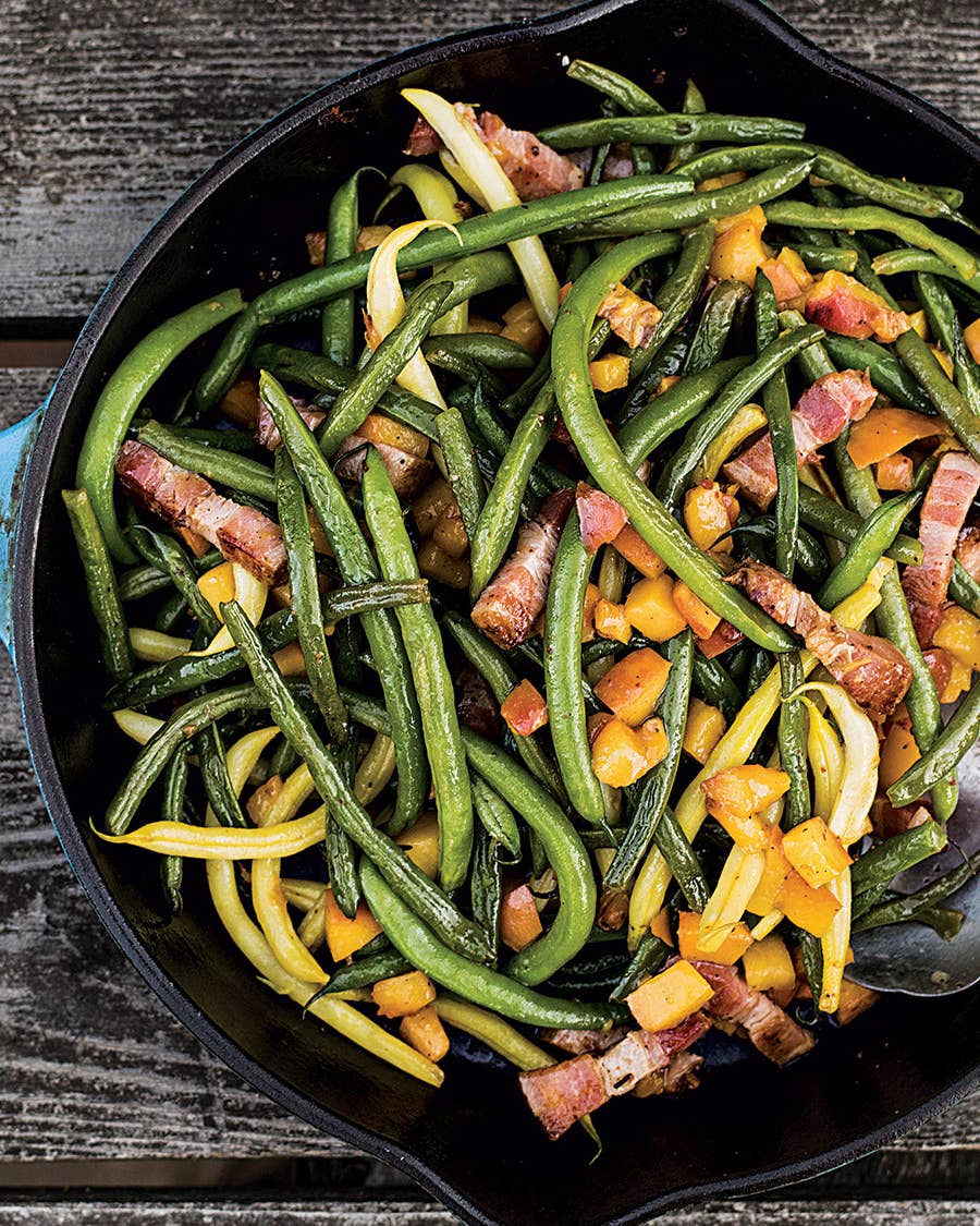Sautéed Green Beans with Peaches and Bacon