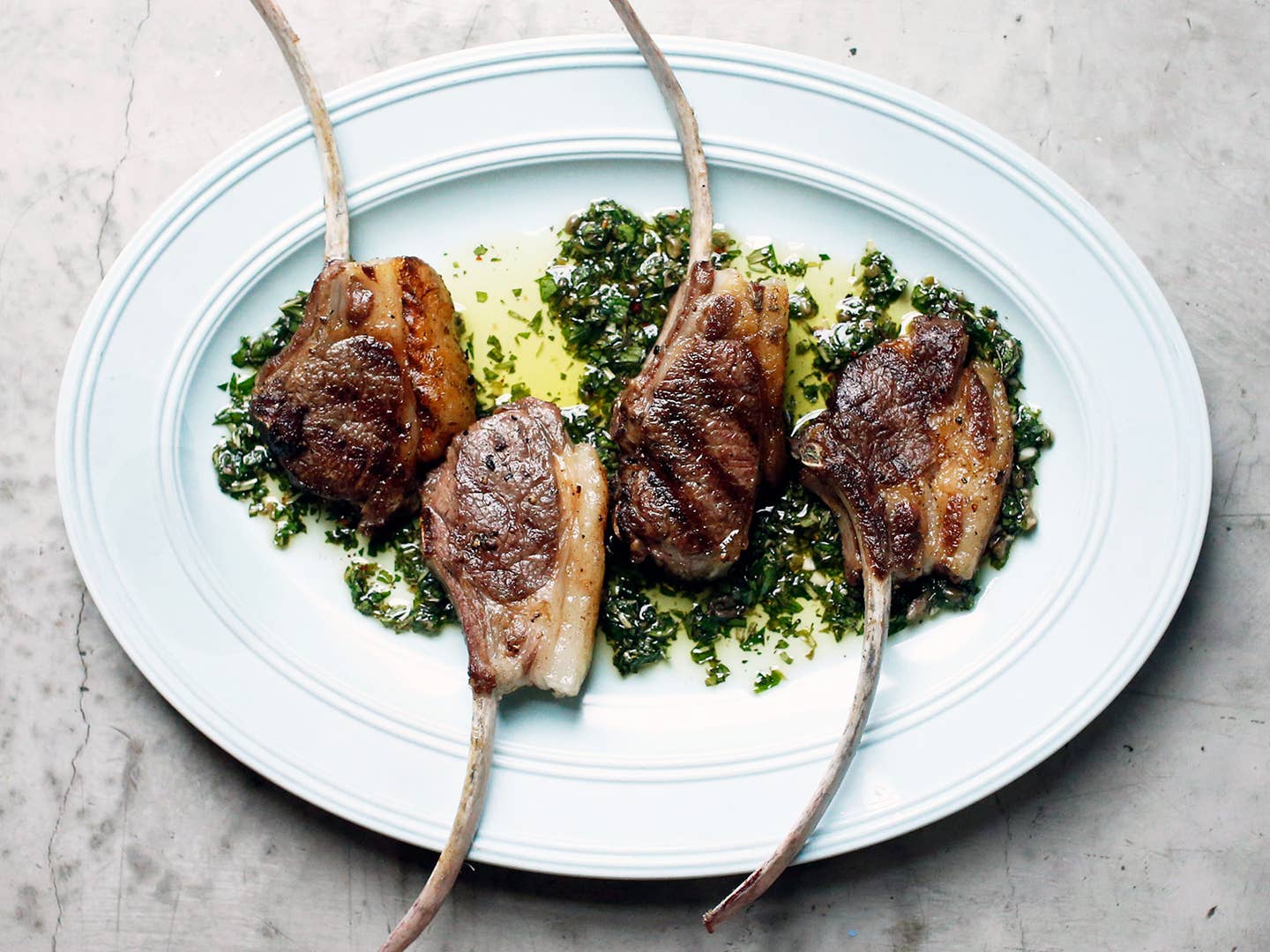 Grilled Lamb Chops with Mint Salsa Verde