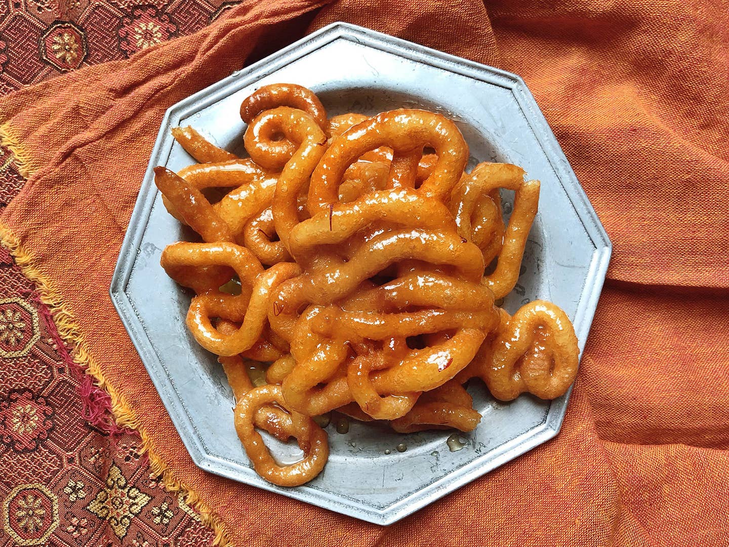 Indian Fried Dough with Saffron Syrup (Jalebi)