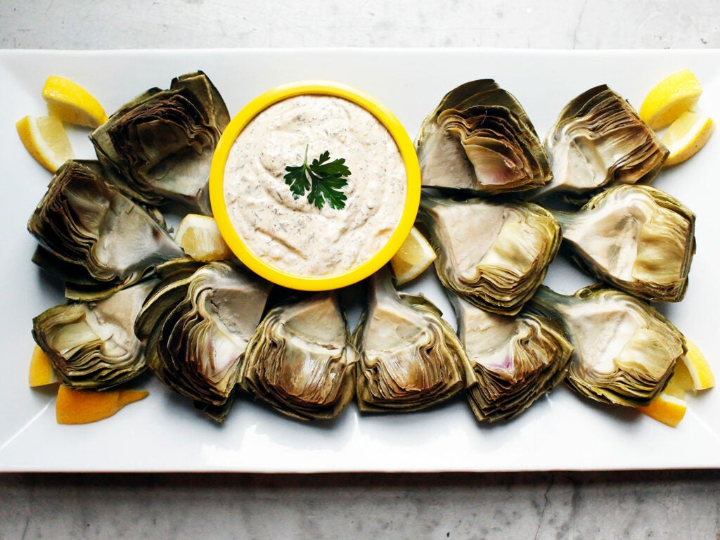 Artichokes with Lemon Za'atar Dipping Sauce