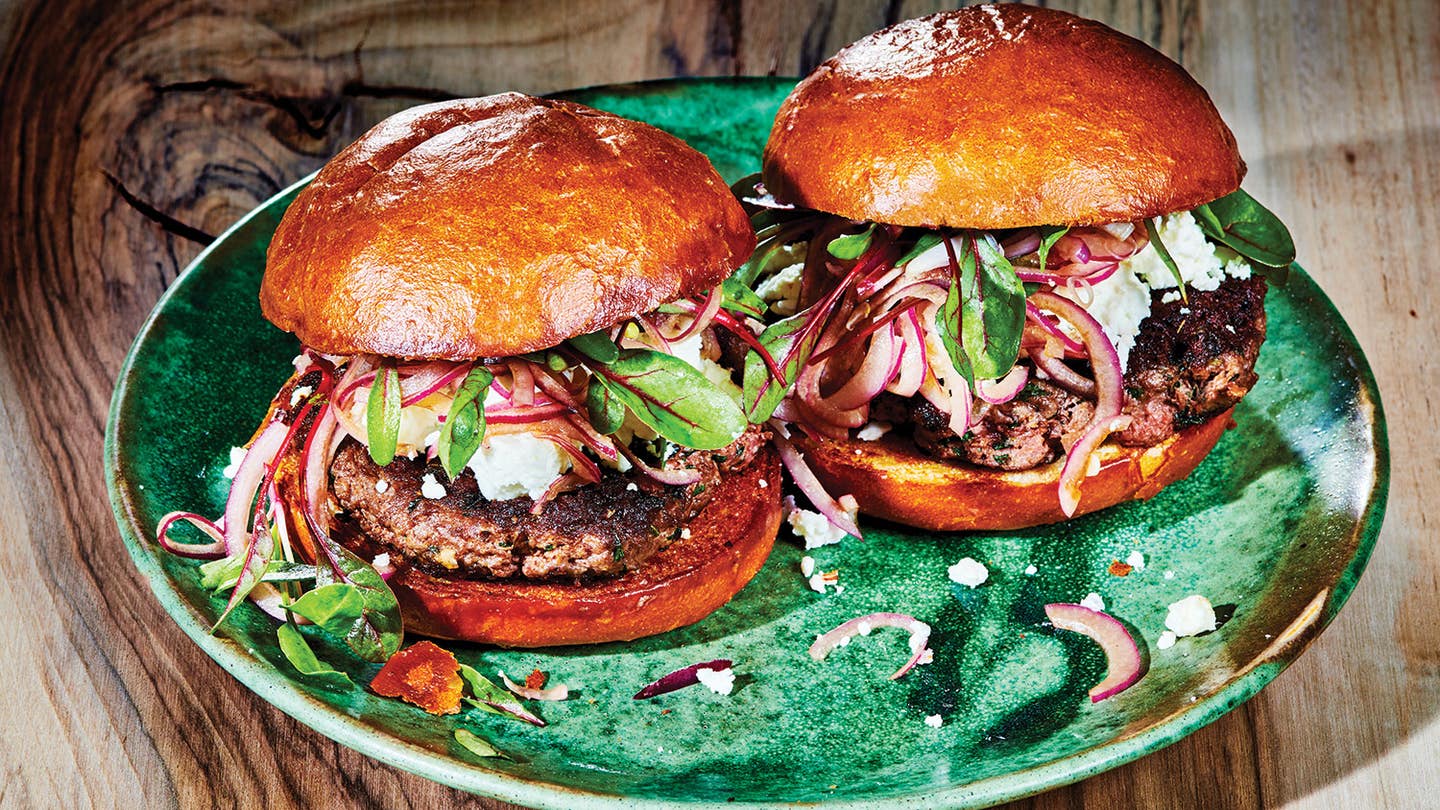 Lamb Burgers With Mint, Feta, and Balsamic Onions Lamb Burger with Mint, Feta, and Balsamic Onions