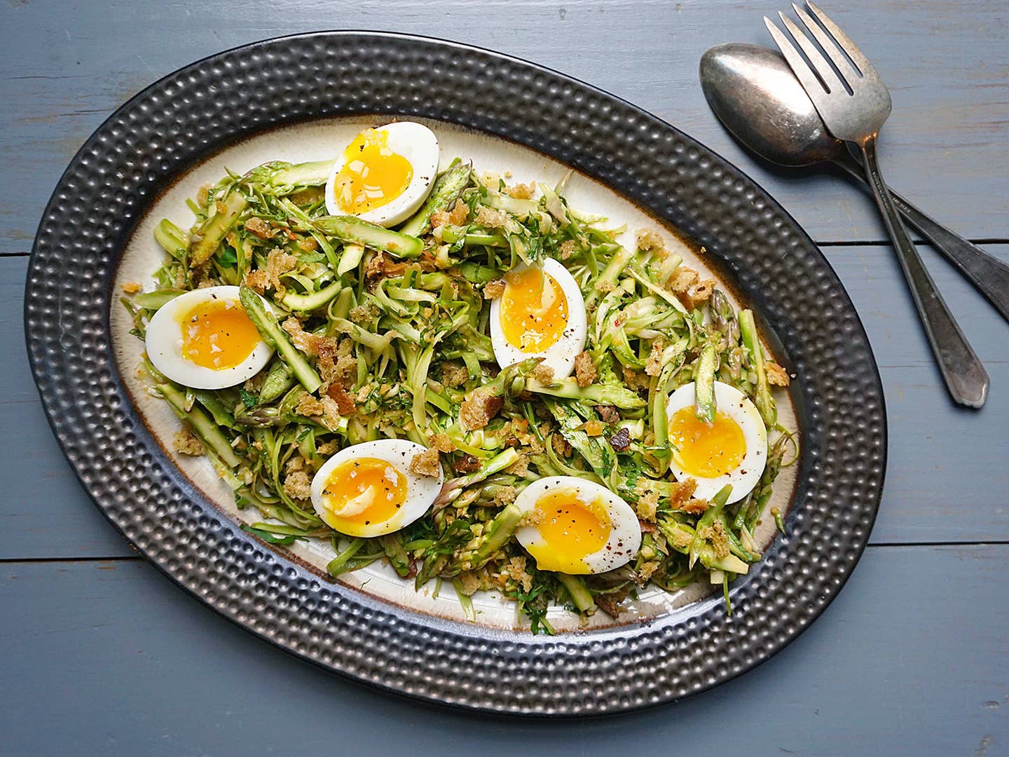 Shaved Asparagus Salad with Garlicky Breadcrumbs