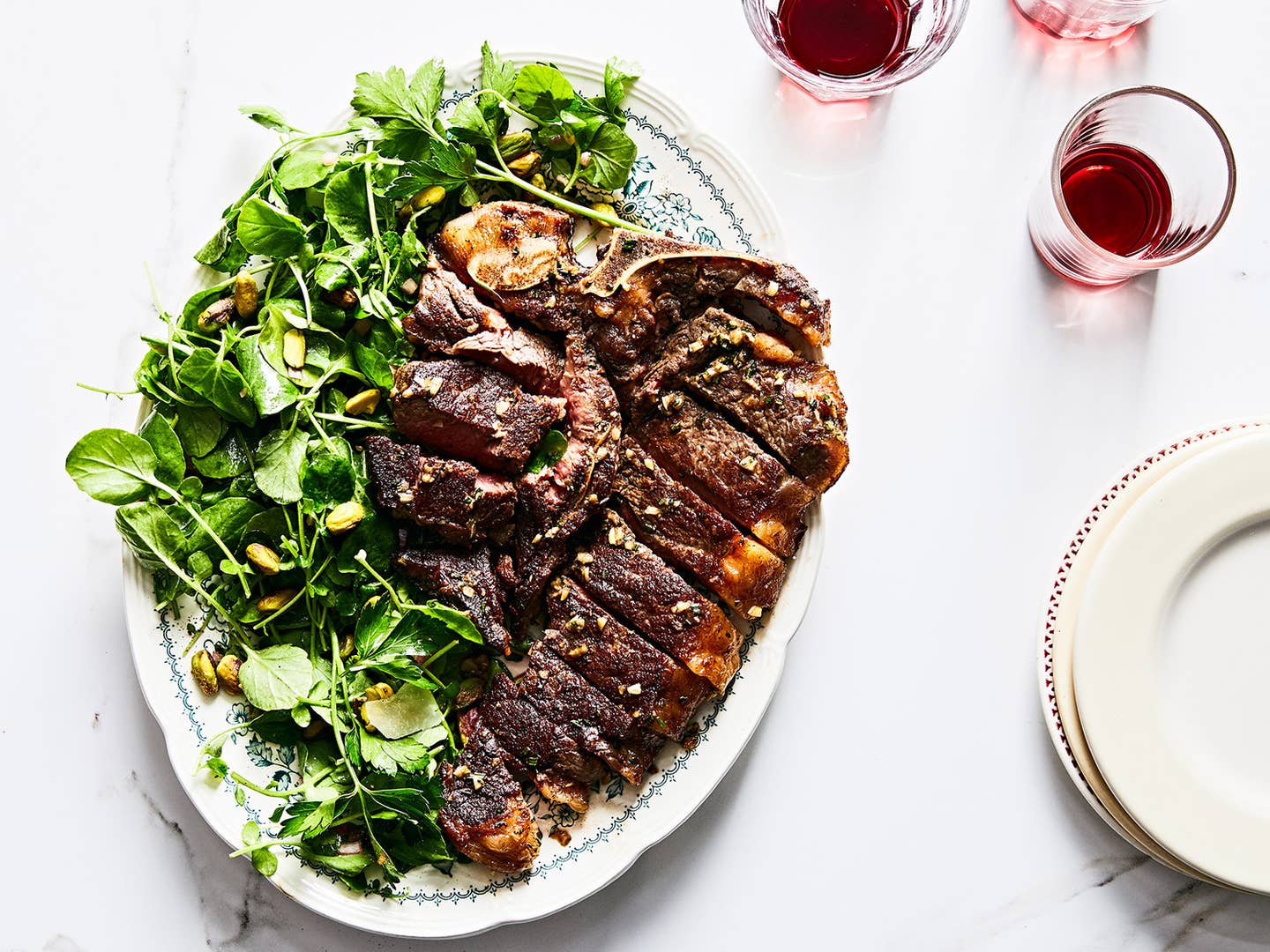 Bistecca alla Fiorentina with Watercress and Pistachio Salad