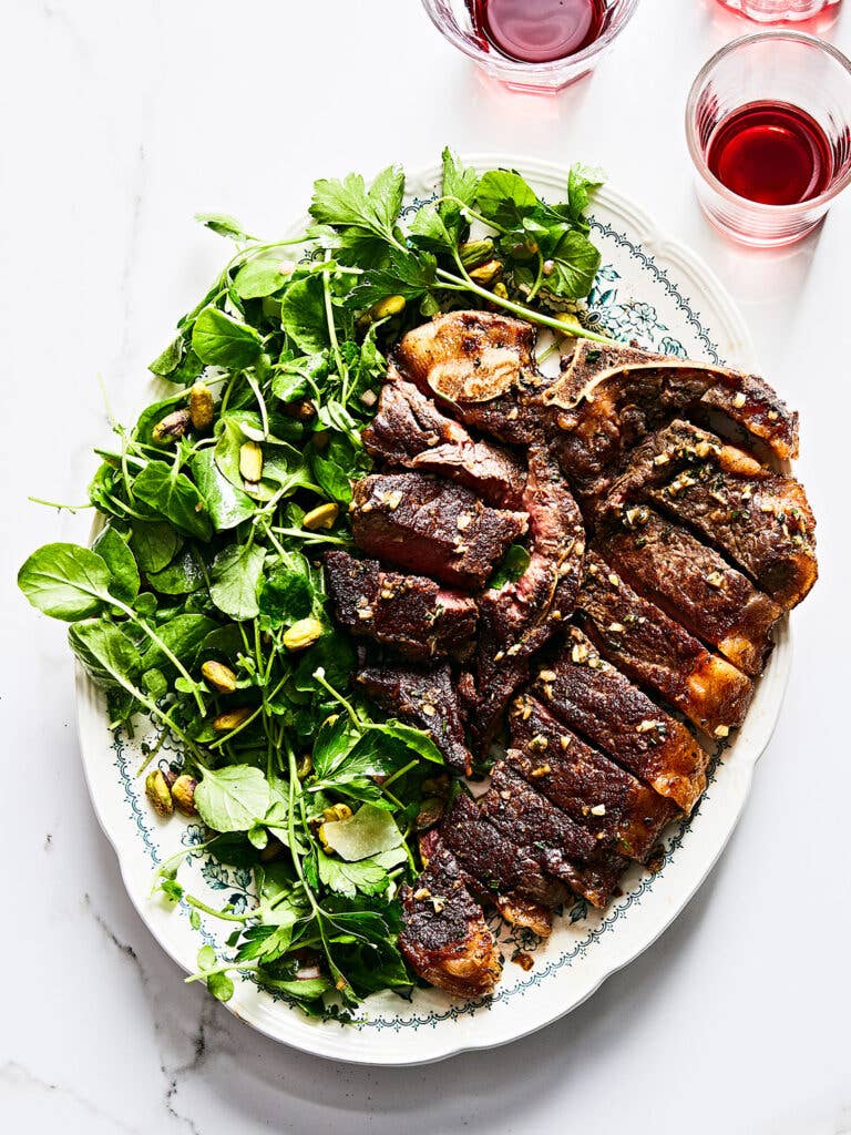 Bistecca alla Fiorentina with Watercress and Pistachio Salad