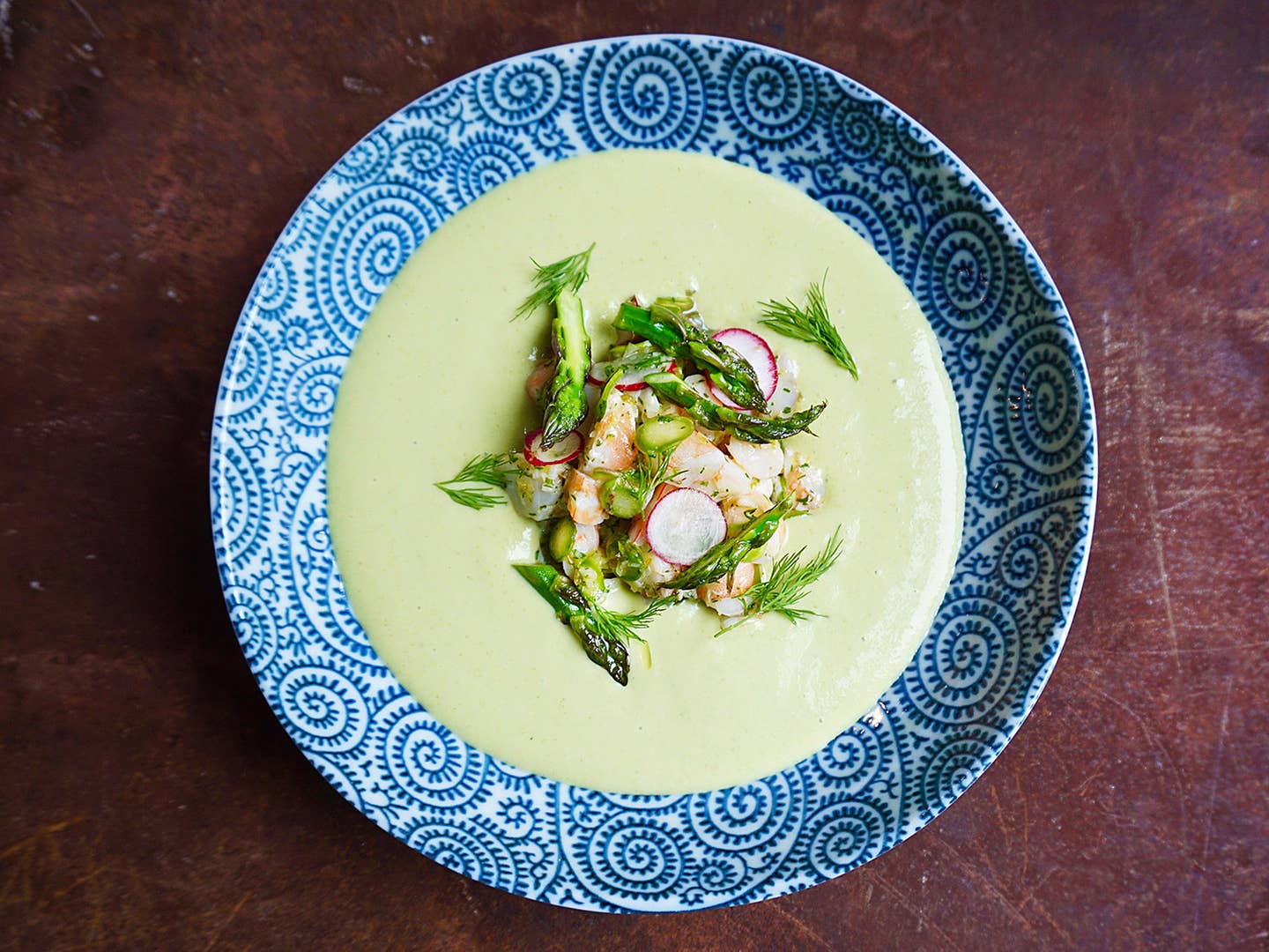 Chilled Asparagus Soup with Herbed Shrimp