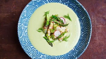 Chilled Asparagus Soup with Herbed Shrimp