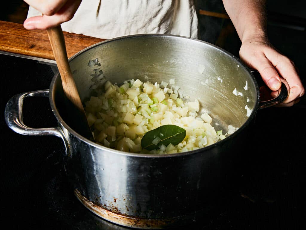 sweating vegetables for clam chowder