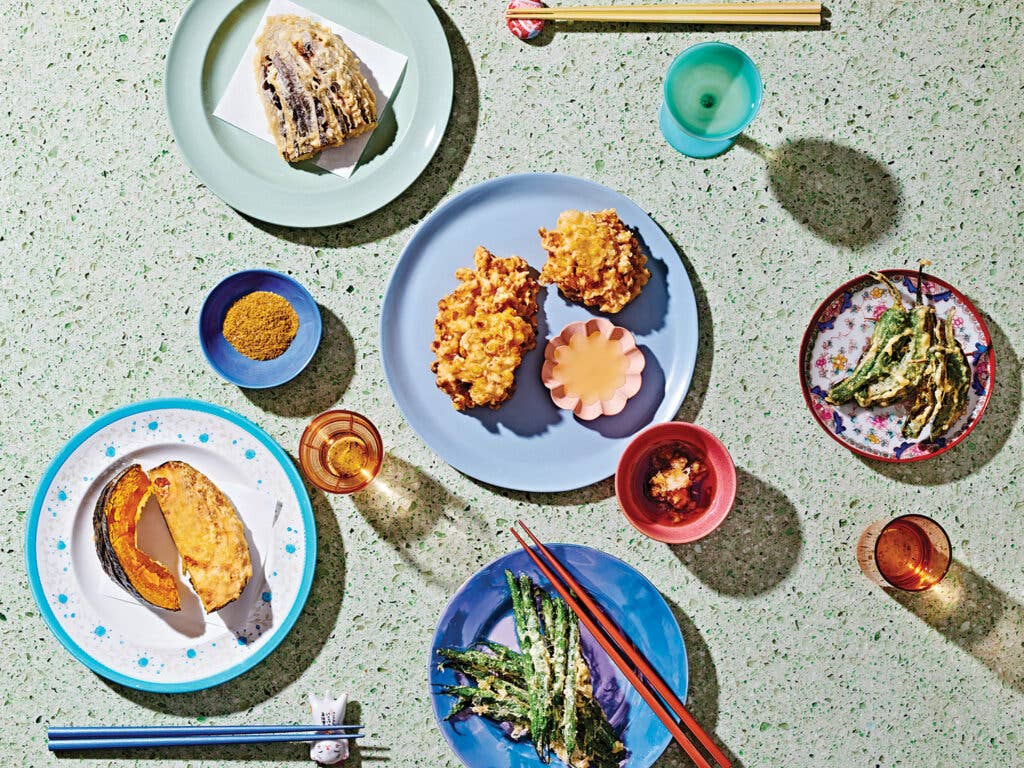 tempura dishes arranged on table