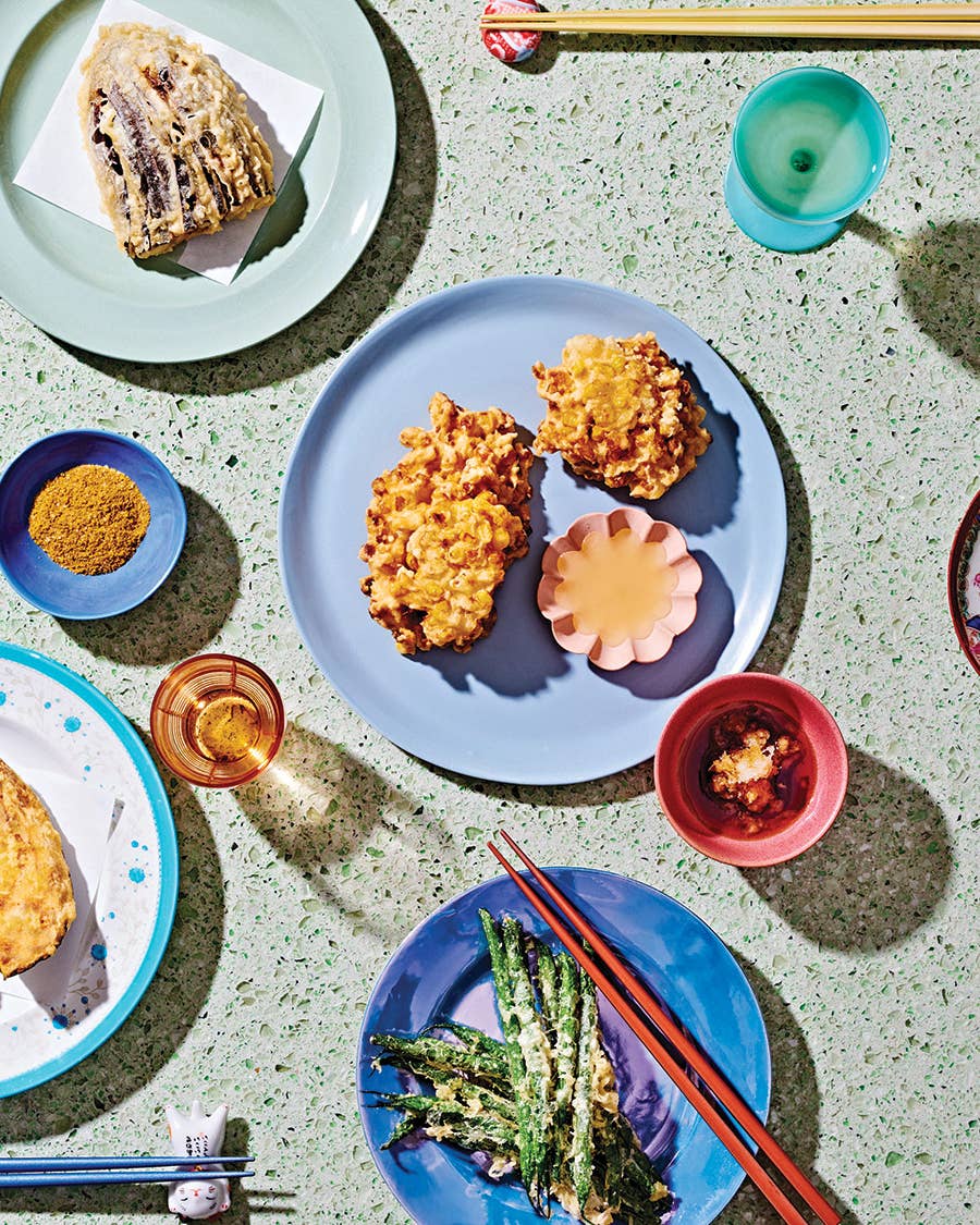 tempura dishes arranged on table