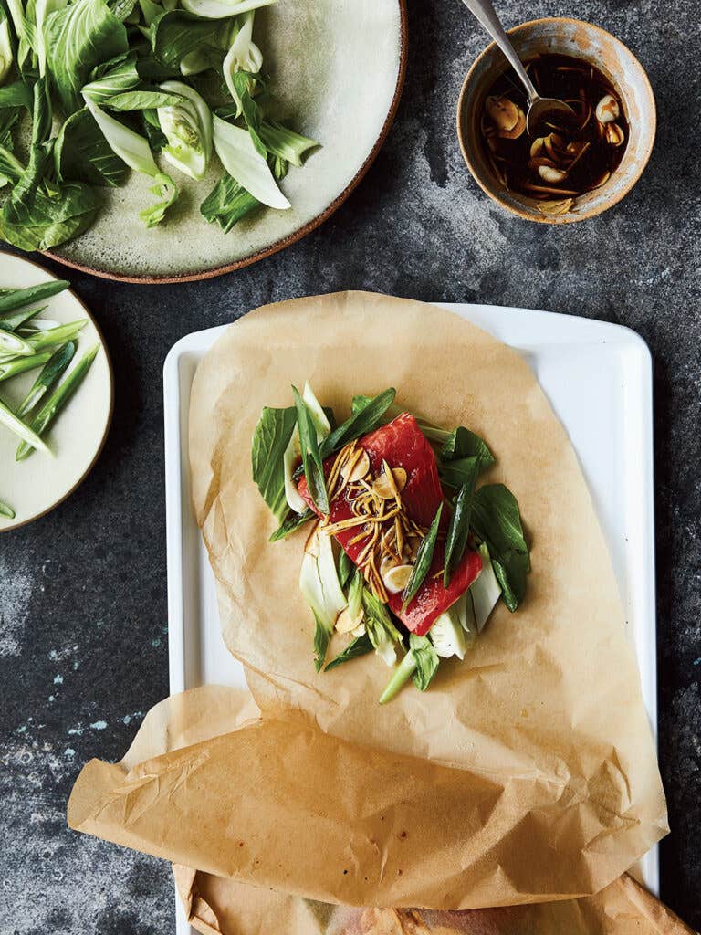 Vietnamese steamed fish with greens