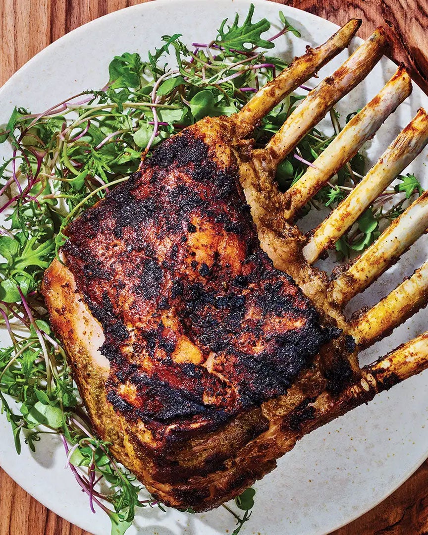 Grilled Rack of Lamb with Garlic and Herbs.