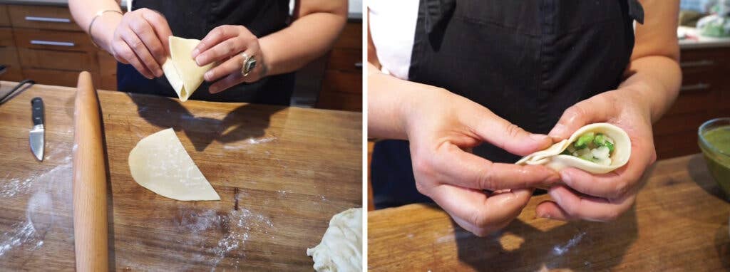 shaping samosas